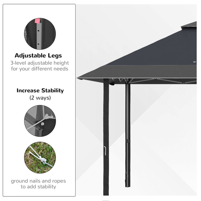 4x4m Double Roof Pop-Up Gazebo - UV-Proof Canopy Tent with Roller Bag & Adjustable Legs, Steel Frame - Ideal for Outdoor Parties and Events, Grey