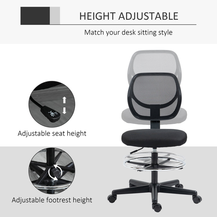Ergonomic Mesh Office Chair with Adjustable Height and Footrest - Durable Standing Desk Chair in Black - Ideal for Extended Desk Work and Comfort