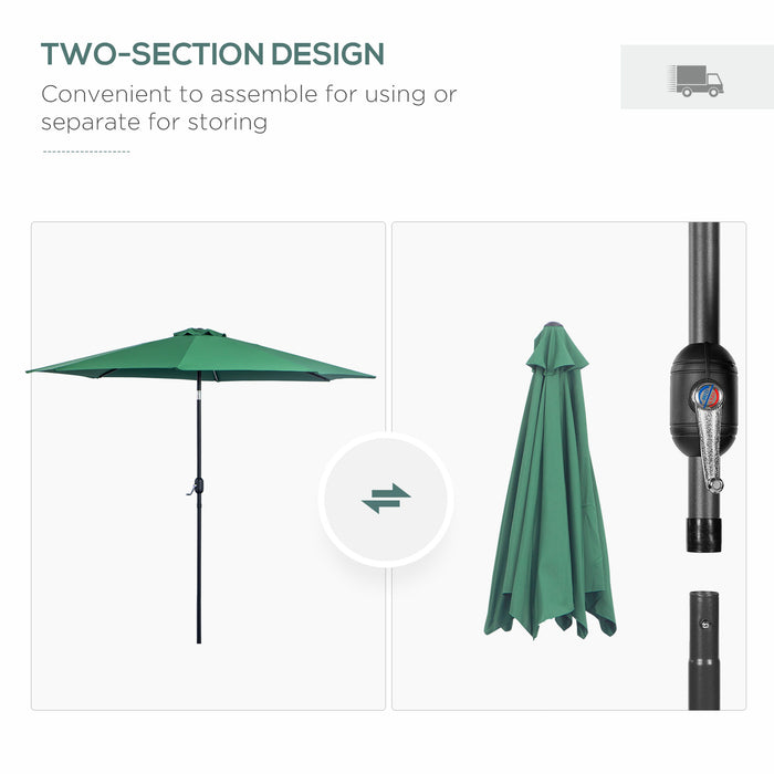 Tilting Parasol Garden Umbrella - Outdoor Sun Shade with 8 Ribs, Tilt, and Crank Handle in Green - Ideal for Balcony, Bench & Garden Areas