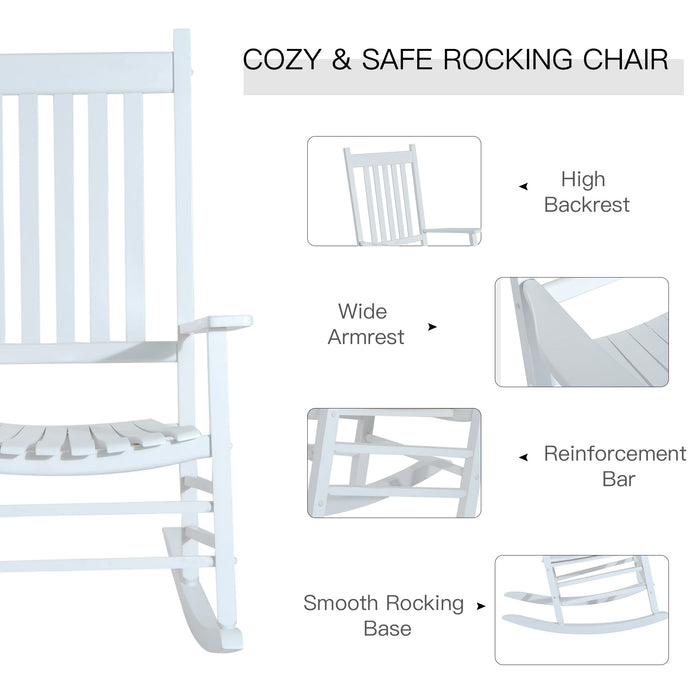 White Wooden Porch Rocking Chair - Cozy Armchair Patio Rocker for Outdoor Deck & Garden - Relaxing Furniture for Balcony Spaces