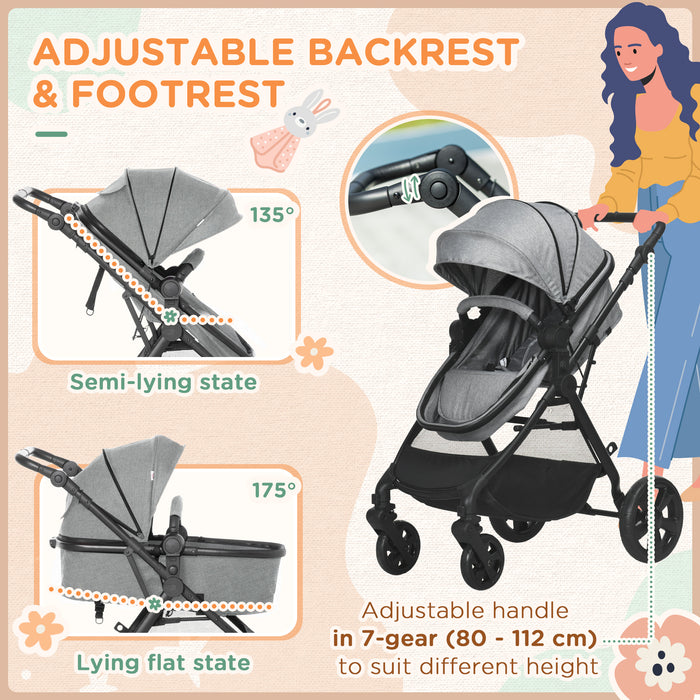 Reversible Seat Lightweight 2-in-1 Pushchair - Compact Foldable Travel Baby Stroller with Full Recline - Safe for Newborns to Toddlers, 5-Point Harness, Grey