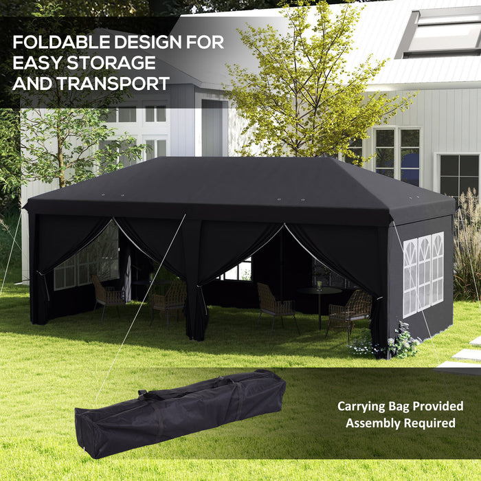 Pop Up Gazebo 3x6m with Side Panels & Windows - Height-Adjustable Outdoor Party Tent, Storage Bag Included - Ideal for Garden, Camping & Events, Grey