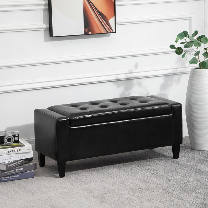 Luxurious PU Leather Ottoman Bench - Spacious 92x40x40cm Storage Chest with Tufted Flip-Top - Elegant Seating & Organizational Solution for Any Room