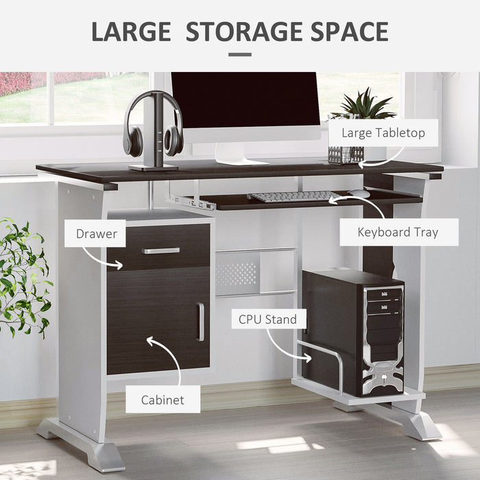 Sliding Keyboard Tray and Storage Desk - Home Office Workstation with Drawers & CPU Shelf in Black Walnut - Ideal for Gamers and Professionals