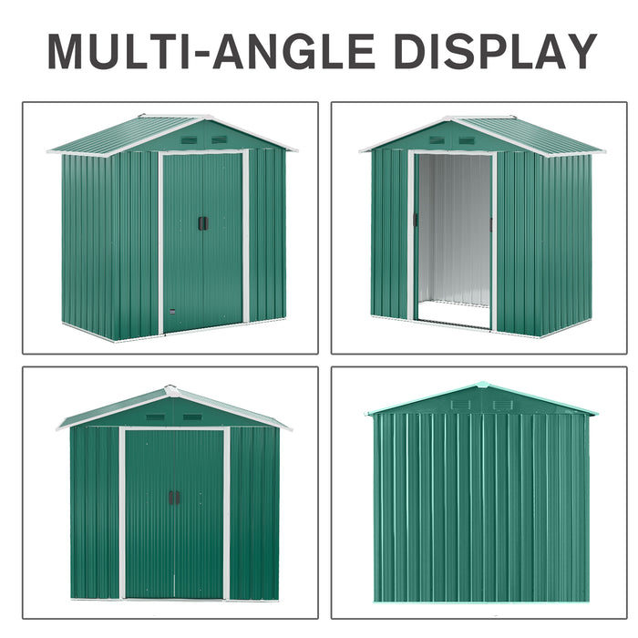 Outdoor Metal Storage Shed - 6.5ft x 3.5ft with Double Sliding Doors, 4 Vents in Green - Ideal for Garden and Tool Organization