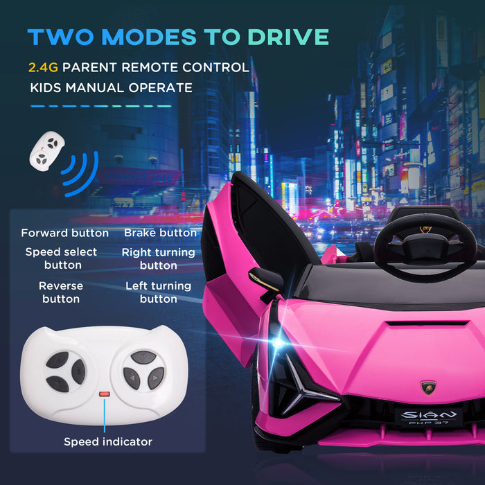 Lamborghini SIAN Kids Ride-On Car - 12V Battery-Powered Electric Toy with Remote Control, Lights, MP3 - Perfect for Ages 3-5, Pink