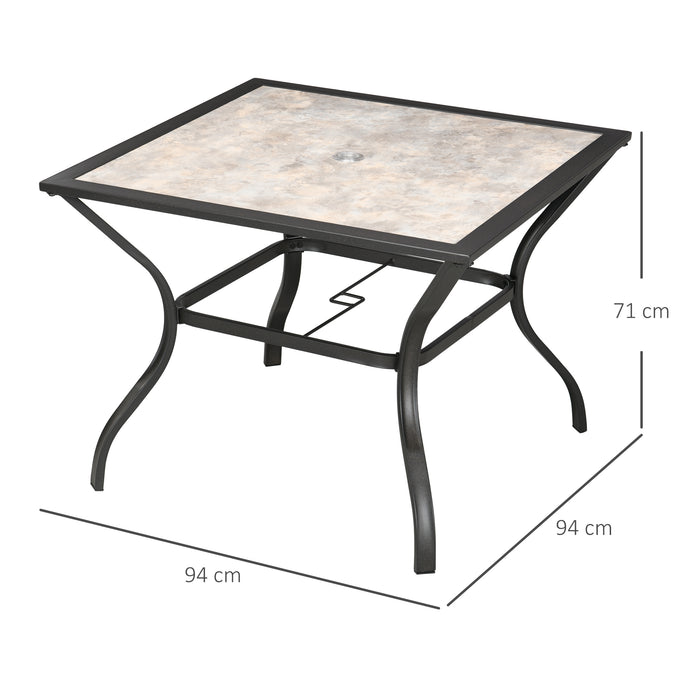 Outdoor Dining Square Table with Parasol Hole - Sturdy PC Board Tabletop, Seats 4 - Ideal for Patio & Backyard Gatherings, Grey Finish