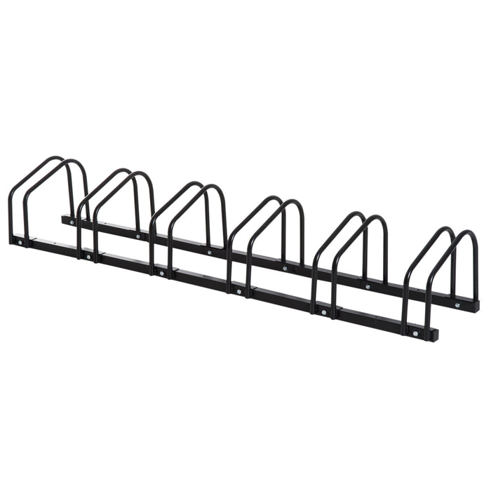 Bicycle Parking Stand Rack - Secure Floor or Wall Mount Bike Storage Solution, 179L x 33W x 27H - Ideal for Cyclists and Garage Organization, 6 Spaces, Black