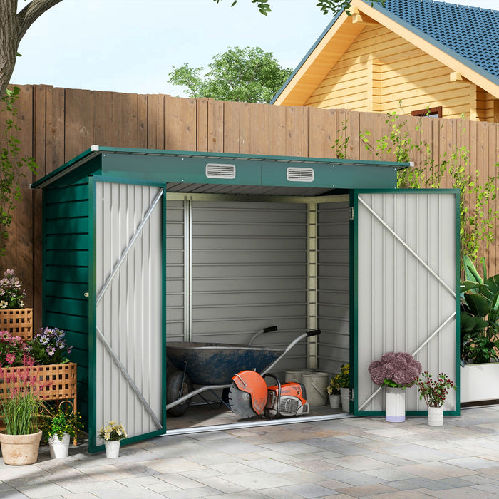 Galvanised 8x4 ft Garden Shed - Metal Outdoor Storage with Double Doors & Ventilation - Ideal for Tools and Lawn Equipment Shelter