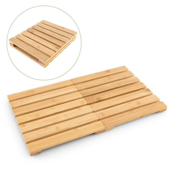 Bamboo Bath Mat - Foldable, Non-Slip Feet Design for Shower, Sauna, and Spa - Ideal for Safer, Slip-Resistant Bathroom Experience