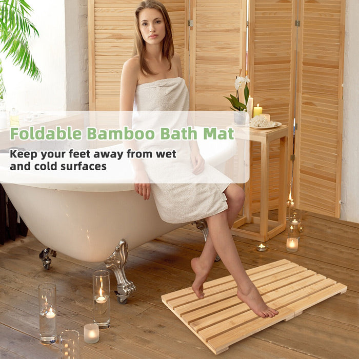 Bamboo Bath Mat - Foldable, Non-Slip Feet Design for Shower, Sauna, and Spa - Ideal for Safer, Slip-Resistant Bathroom Experience