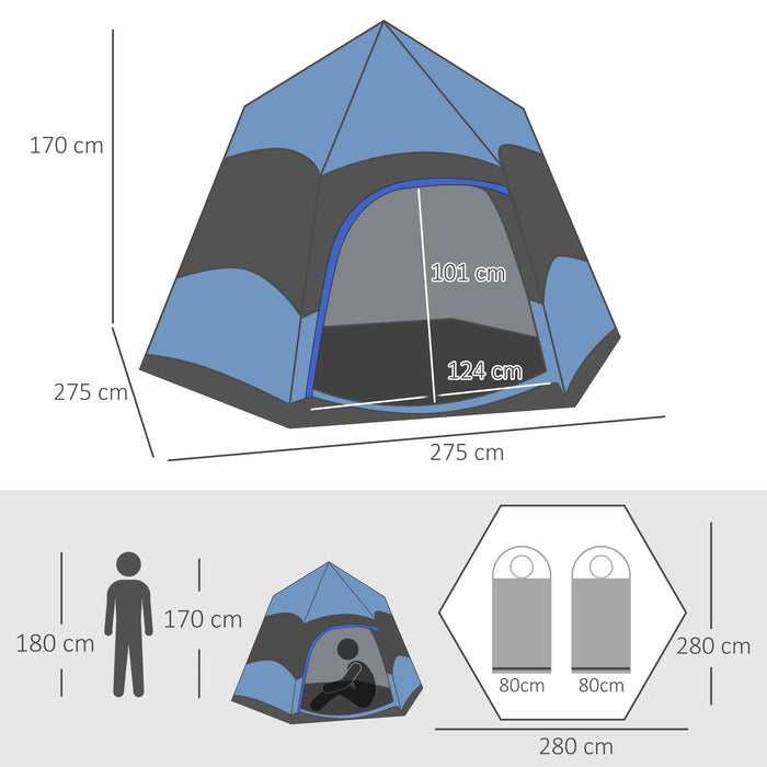 4 Person Hexagon Dome Tent with Double Layer Protection - Waterproof Rainfly and Welded Floors for Outdoor Camping - Portable Shelter with Hanging Hook and Travel Carry Bag