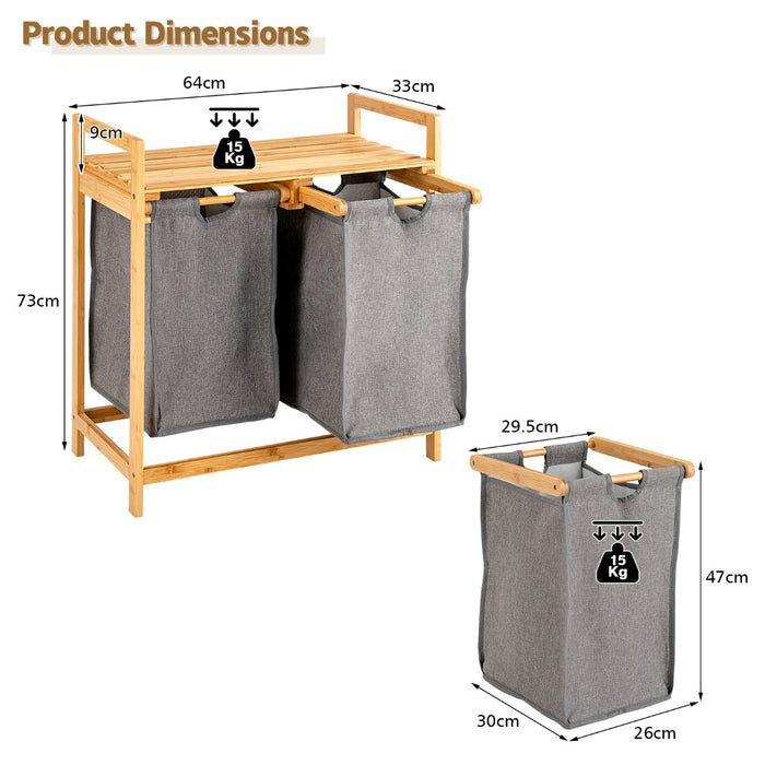 Bamboo Laundry Hamper - Dual Compartments with Removable Sliding Bags - Ideal Solution for Separating Laundry