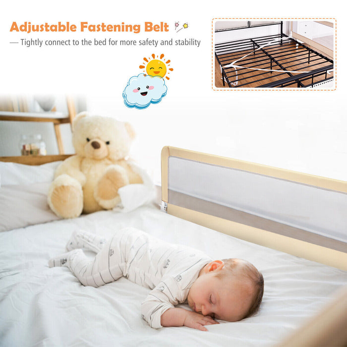 Toddler Safety Bed Rail with Height Adjustability and Durable Mesh Cloth in Beige - Perfect for Parents Ensuring Child Safety at Home