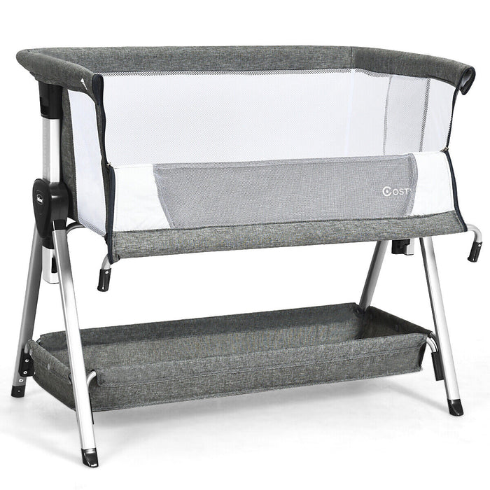 Adjustable Height Portable Baby Crib - Dark Grey with Wheels - Ideal Solution for Easily Moving Sleeping Baby