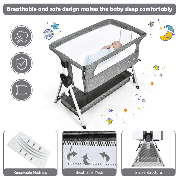 Adjustable Height Portable Baby Crib - Dark Grey with Wheels - Ideal Solution for Easily Moving Sleeping Baby