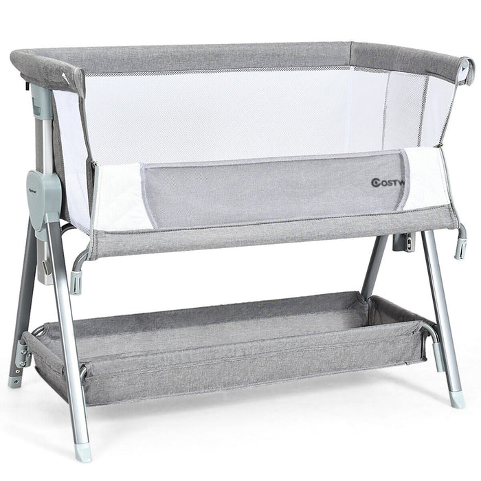 Adjustable Height Portable Baby Crib - Dark Grey with Wheels - Ideal Solution for Easily Moving Sleeping Baby