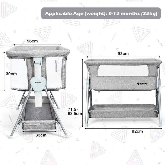 Adjustable Height Portable Baby Crib - Dark Grey with Wheels - Ideal Solution for Easily Moving Sleeping Baby