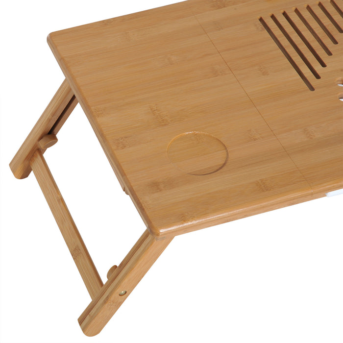 Portable Bamboo Laptop Desk - Foldable Design with Built-In Drawer - Ideal for Home Office and Travel Convenience