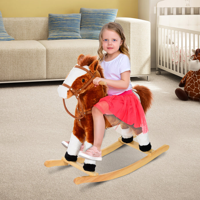 Classic Wooden Rocking Horse with Sound Effects - Sturdy Hand Grips, Timeless Playroom Staple - Ideal Fun Gift for Toddlers and Preschoolers