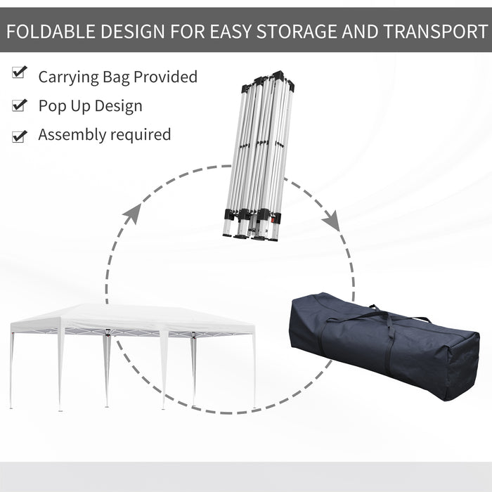 Double Roof Foldable Pop Up Gazebo - 6m x 3m Canopy Tent with Carrying Bag - Ideal for Weddings and Outdoor Events, White