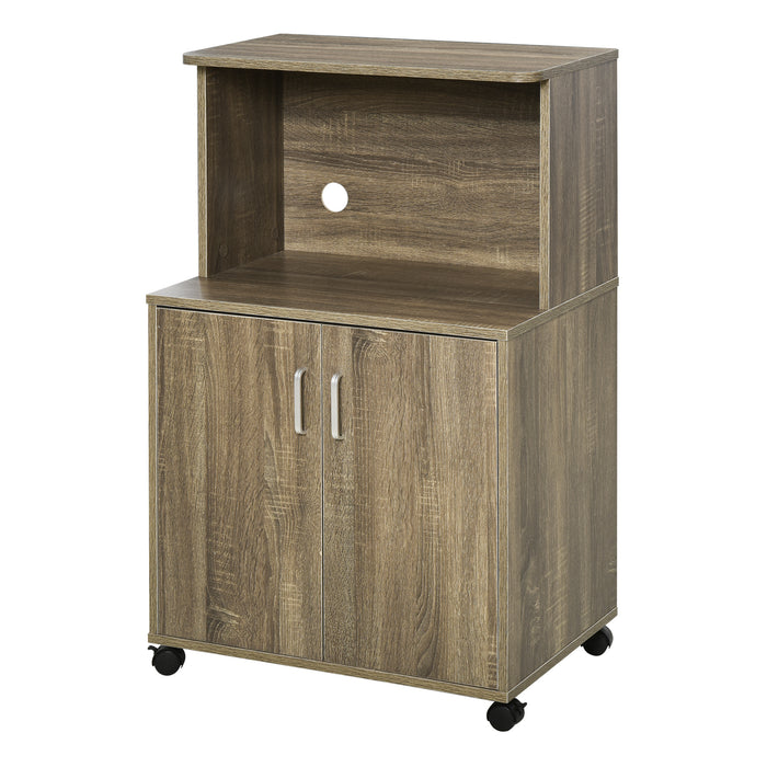 Utility Trolley Microwave Cart with Wheels - Ample Storage Sideboard, 2-Door Cabinet, and Bookshelf, 97x60.4x40.3 cm in Grey - Ideal for Kitchen Organization and Space Saving