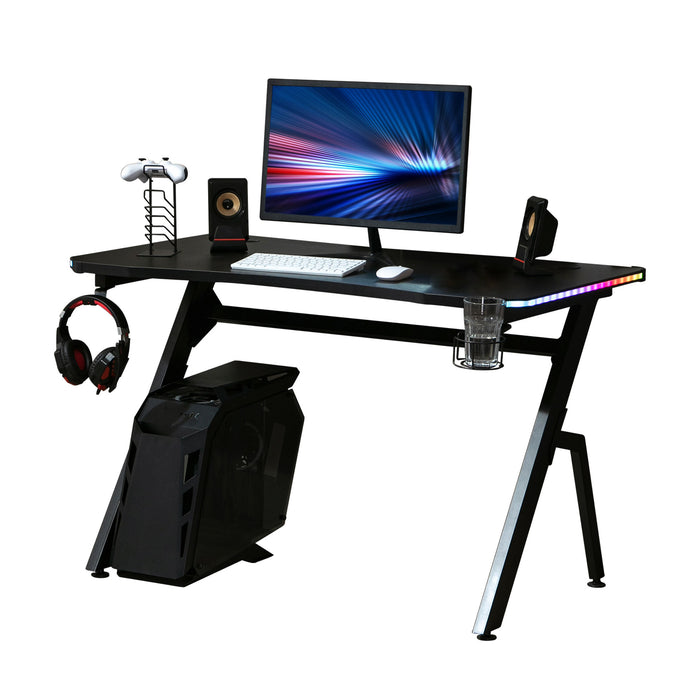 Ergonomic Racing-Style Gaming Desk - Sturdy Home Office Computer Workstation with RGB LED Lights - Ideal for Gamers and Streamers