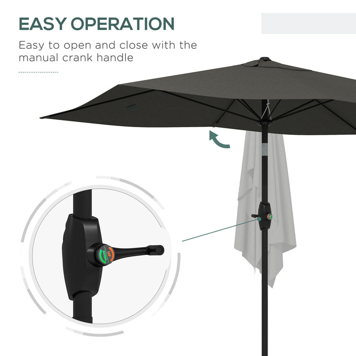 Rectangular Garden Parasol Umbrella with Crank and Tilt Function - 2 x 3m Outdoor Sun Shade, 6-Rib Aluminium Structure - Ideal for Market, Patio, Backyard Sun Protection