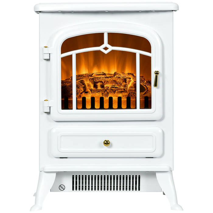 Freestanding Electric Fireplace Stove with Realistic Flame Effect - 950/1850W Adjustable Heat, Modern Design in White - Ideal for Cozy Indoor Spaces & Home Ambiance