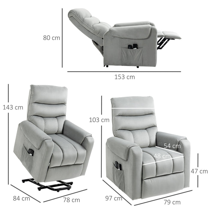 Electric Power Lift Recliner Chair with Vibration Massage - Remote Controlled Rise and Recliner, Side Pocket - Ideal for Elderly and Individuals with Mobility Challenges, Grey