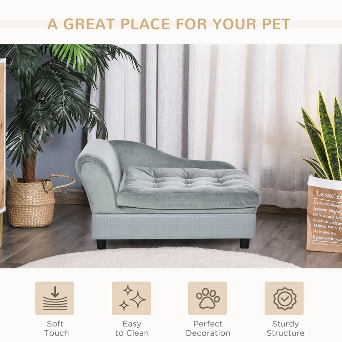 Pet Lounge Sofa with Hidden Storage - Comfy Small Dog and Cat Chair with Plush Cushion, Light Blue - Ideal Cozy Resting Spot for Pets, Size: 76 x 45 x 41.5 cm