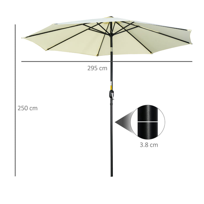 3m Tiltable Parasol - Beige Outdoor Sun Shade Umbrella with 8 Ribs, Crank Handle - Ideal for Garden, Balcony, and Bench Areas