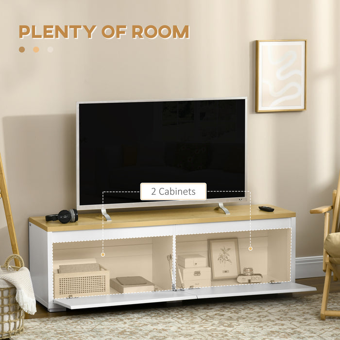 Modern 140cm TV Stand with Cupboard Storage - Wood Entertainment Unit for Up to 65" TVs, White - Stylish Living Room Furniture Solution