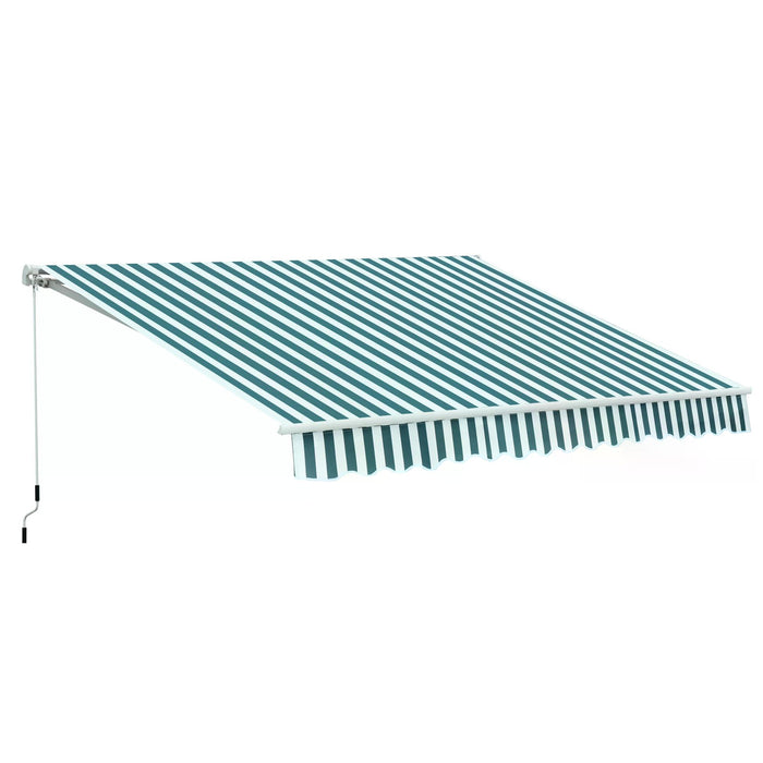 3M x 2.5M Manual Retractable Awning - Garden Patio Sun Shade Shelter with Winding Handle, Green/White - Ideal for Outdoor Relaxation and Protection