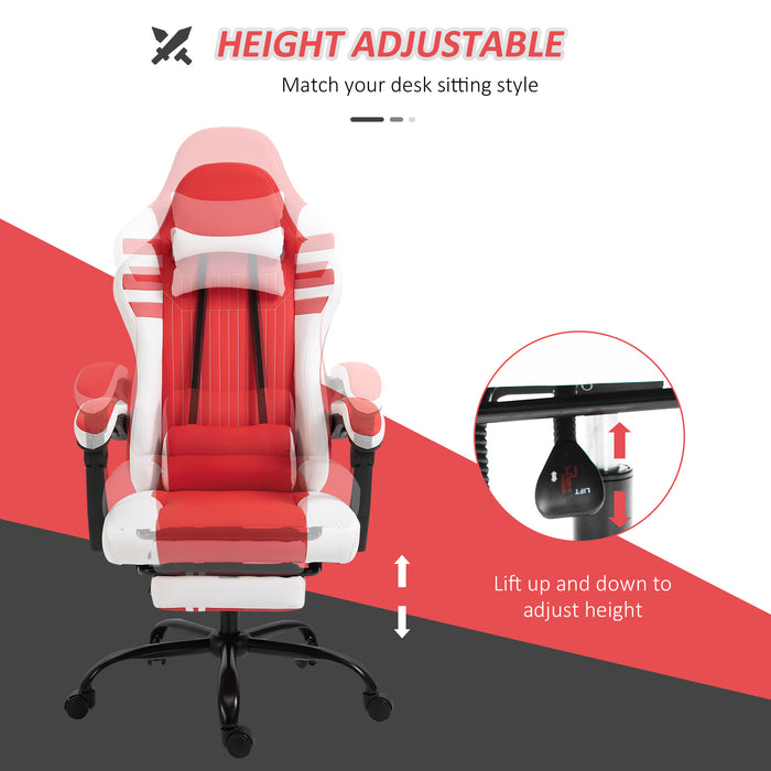 Ergonomic Racing Chair with PU Leather - Headrest, Retractable Footrest & Smooth-Rolling Wheels - Adjustable High-Back Gaming Recliner for Comfort and Style