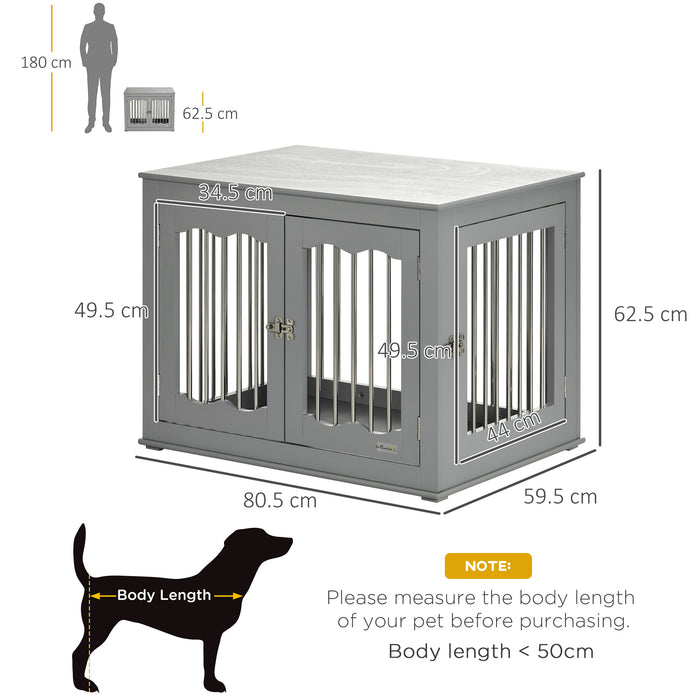 Three-Door Medium Dog Crate End Table - Furniture-Style Pet Crate with Secure Locks & Latches, Grey Finish - Ideal for Pet Confinement & Home Décor