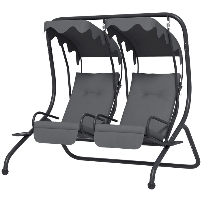 Modern Canopy Swing Chair - Garden Swing Seat with 2 Separate Chairs & Cushions - Outdoor Relaxation with Removable Shade, Grey