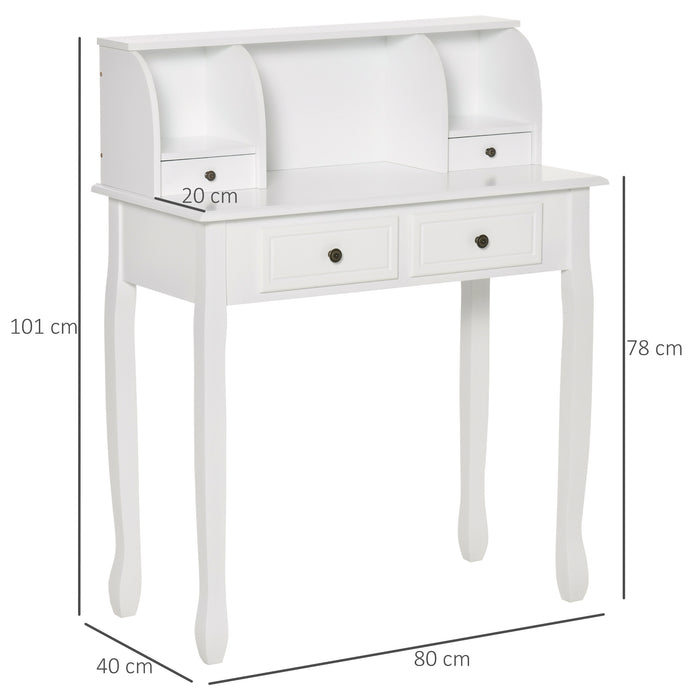 Vanity Makeup Dressing Table with 4 Drawers - Bedroom Furniture Console Desk with Dividers and Nightstand Function - Ideal for Cosmetic Storage and Beauty Routine