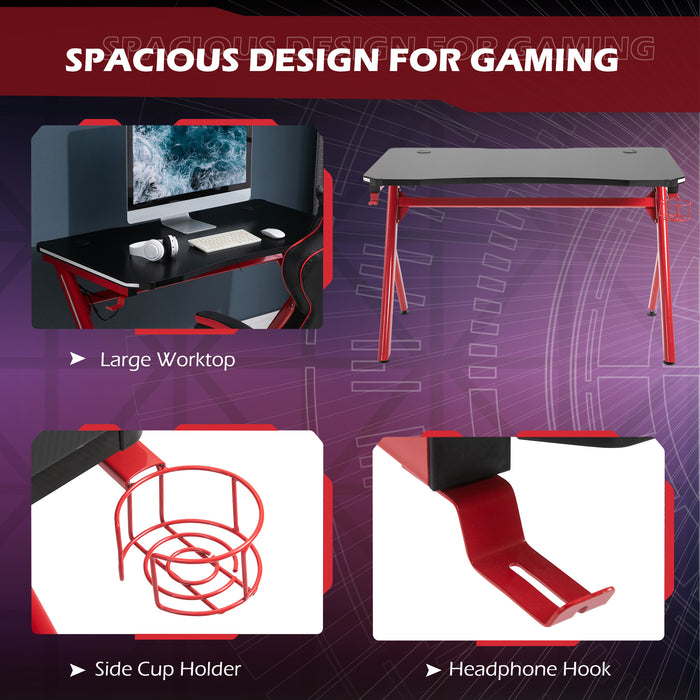 Gaming Desk with LED Lighting - Sturdy Metal Frame Computer Table with Cup Holder, Headphone Hook & Cable Management - Ideal for Gamers & Home Office Use