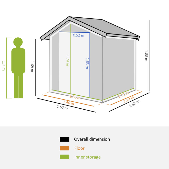 Metal Garden Storage Shed 5x4 ft - Sliding Door, Sloped Roof, and Floor Foundation for Outdoor Tool Organization - Ideal for Backyard, Patio, Grey