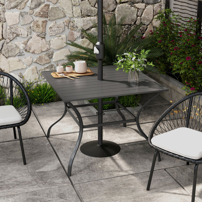 Outdoor Dining Table with Parasol Hole - 94cm Square Slatted Metal Top in Dark Grey - Perfect for Garden Parties and Family Meals