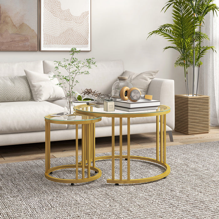 Nesting Round Coffee Table Duo - Tempered Glass Top with Sturdy Steel Frame, 60cm Sizes - Ideal for Modern Living Rooms, Space-Saving Design