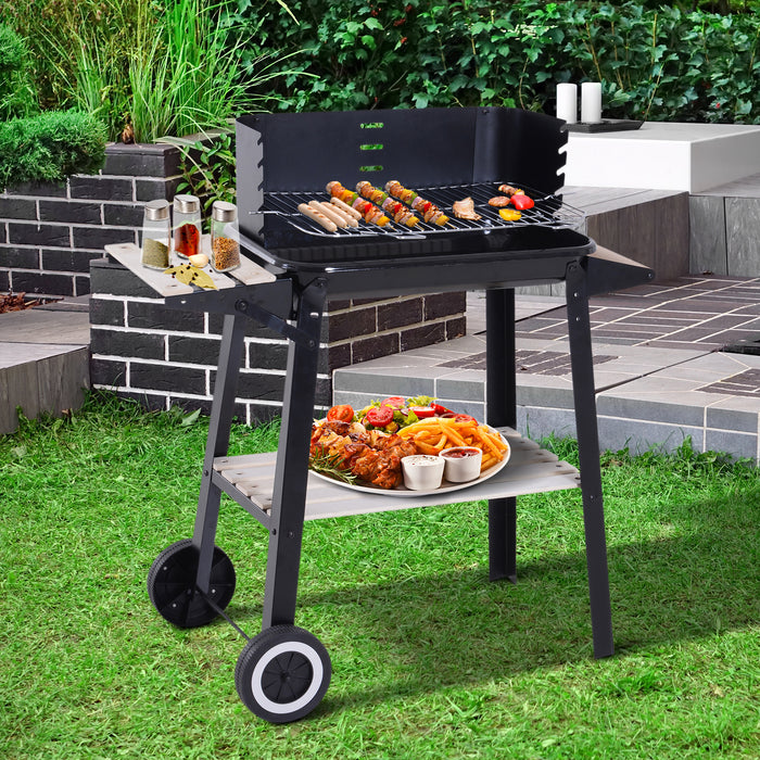 Charcoal BBQ Grill Trolley with Smoker - Outdoor Patio Garden Barbecue with Side Trays and Storage Shelf - Ideal for Grill Enthusiasts and Outdoor Heating