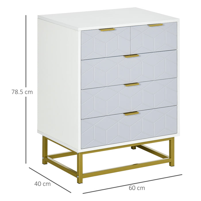 5-Drawer Modern Chest - Bedroom and Living Room Storage Organizer with Golden Steel Base - Contemporary Furniture Solution for Enhanced Home Organization