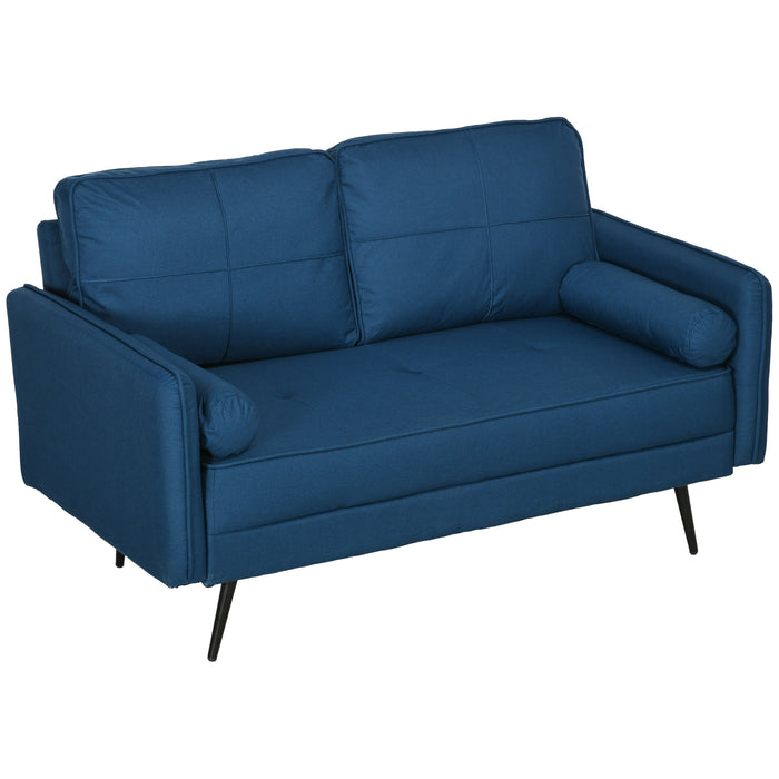 Loveseat Sofa 143cm - Upholstered 2-Seater with Back Cushions and Pillows in Blue - Cozy Furniture for Bedroom or Small Spaces