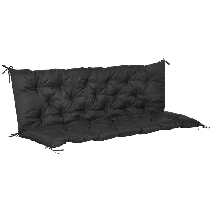 3-Seater Bench Cushion with Backrest - Comfortable Garden Chair Pad with Secure Ties, 98x150cm, Black - Ideal for Indoor & Outdoor Seating Areas