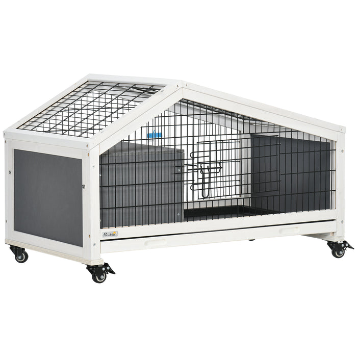 Mobile Small Animal Habitat with Water Dispenser - Wheeled Rabbit Hutch, Guinea Pig Cage with Bunny Run and Easy-Clean Slide-out Tray - Perfect Indoor Home for Little Pets, Dark Grey