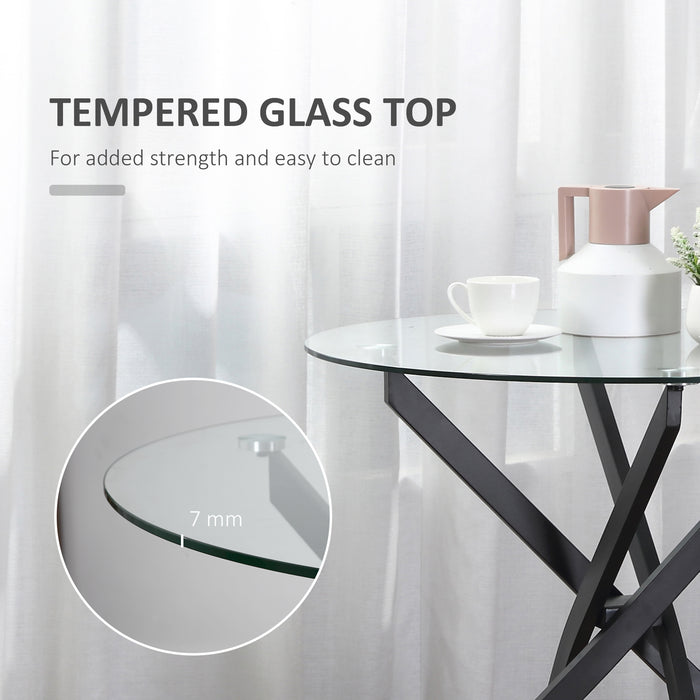 Clear Tempered Glass Top Side Table - Round, Metal-Legged Modern Dining Furniture - Ideal for Dining Room and Living Room Spaces