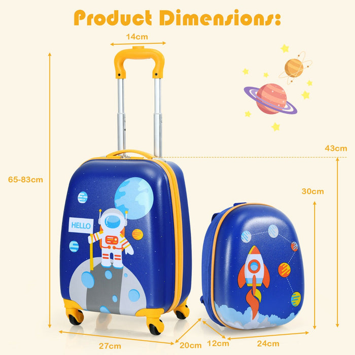 2Pcs Kids Luggage Set - With Wheels and Height Adjustable Handle - Ideal for Traveling Kids