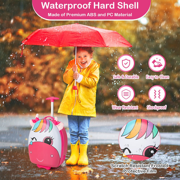 Kids Travel Gear - 16 Inch Light-Up Wheel Luggage with Telescopic Handle, Pink Horse Design - Ideal for Little Adventurers